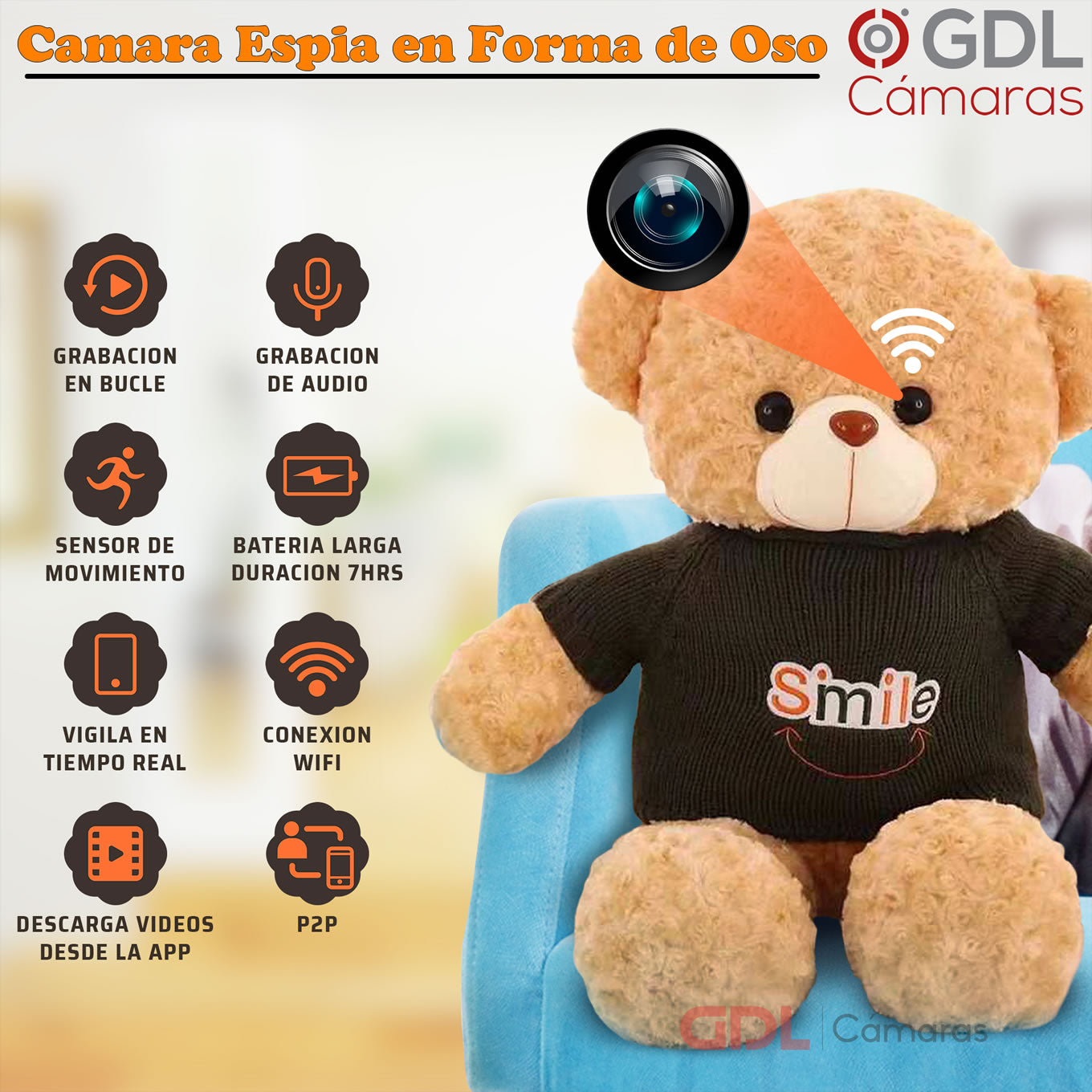 Camara Espia Wifi Oculta En Oso De Peluche Con App Movil Graba y Vigila en  Tiempo Real | GDLCAMARAS