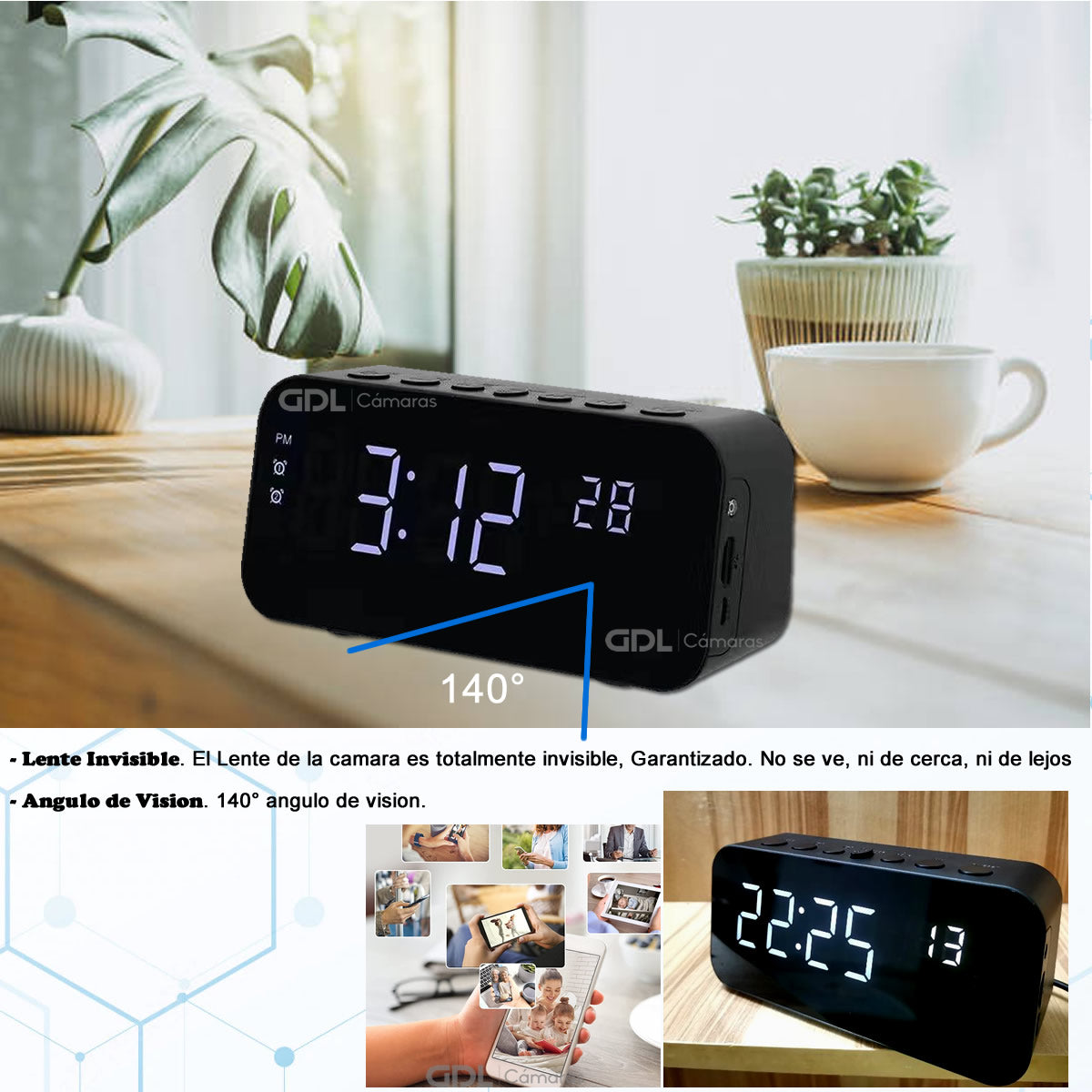 Reloj Despertador Con Camara Espia Wifi Recargable 1080 P – Soluciones Shop